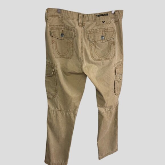 True Religion Men's Tan Distressed Cargo Pants - Picture 7 of 15